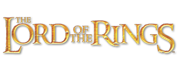 Logo doré du film The Lord of the Rings avec typographie serif élégante et médiévale, sur fond noir.